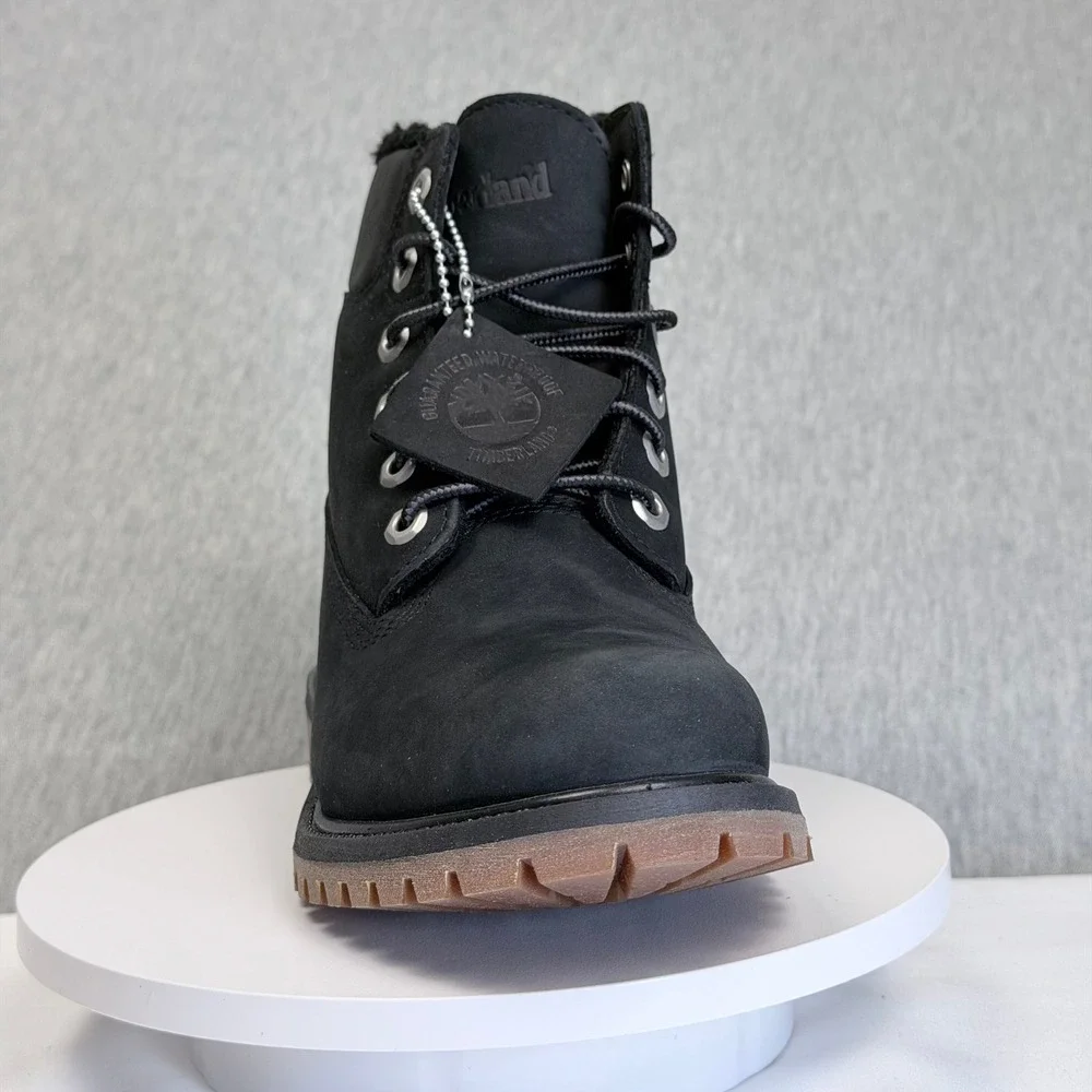 Timberland Premium 6in WP Warm-Lined Boot Black Nubuck Fleece A198I Womens 7.5